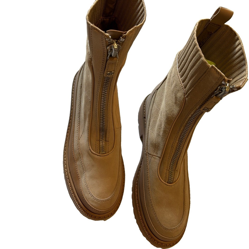 Sam Edelman Womens 8M Sesame Beige Front Zip Stretch Ankle Boots NWOB 1836